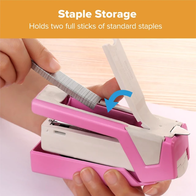 Alt view image 4 of 7 - Bostitch Office InCourage Spring-Powered Compact Stapler, 3-in-1, Plastic, Half Strip, 20 Sheet Capacity, BCA Pink (1588)