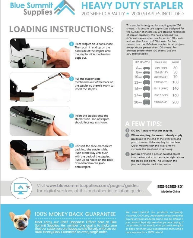 Alt view image 4 of 4 - Heavy Duty Stapler, 200 Sheet Capacity, 2000 Staples | All Metal Full Strip Stapler, Multiple Staple Sizes, for Thick Reports, High-Volume Office and Classroom Use