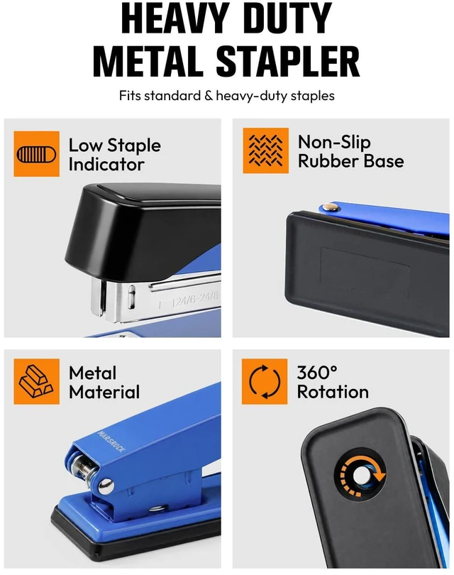 Alt view image 5 of 7 - Heavy Duty Stapler for Desk with 50 Sheet, 3000 Staples, Blue | Office Stapler, Classroom Stapler, Teacher Stapler, Full Strip Desktop Stapler, Easy to Load & Magnetic Staple Remover