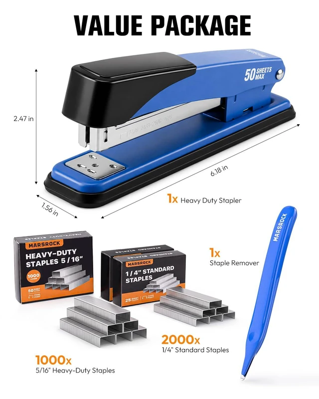 Alt view image 6 of 7 - Heavy Duty Stapler for Desk with 50 Sheet, 3000 Staples, Blue | Office Stapler, Classroom Stapler, Teacher Stapler, Full Strip Desktop Stapler, Easy to Load & Magnetic Staple Remover