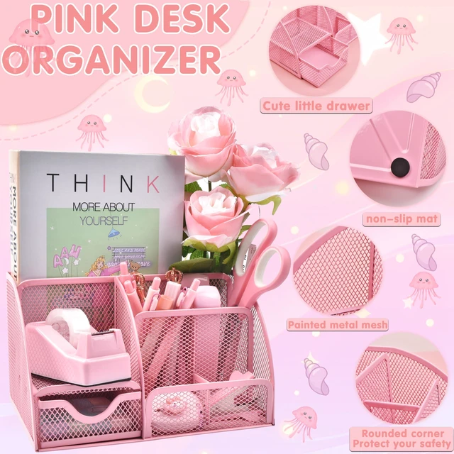 Alt view image 2 of 7 - Pink Desk Accessories 23-Piece Office Supplies Gift Set for Women | Desk organizers and accessories with desk organizer, stapler, tape dispenser, pen holder, phone stand, scissors, pen & more