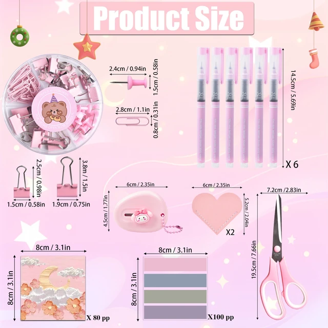 Alt view image 7 of 7 - Pink Desk Accessories 23-Piece Office Supplies Gift Set for Women | Desk organizers and accessories with desk organizer, stapler, tape dispenser, pen holder, phone stand, scissors, pen & more