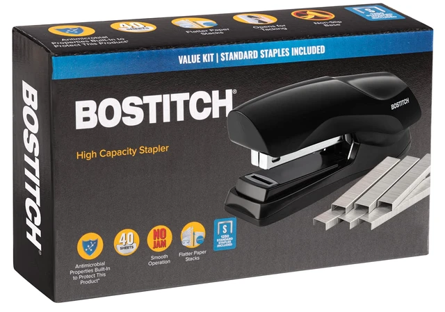 Alt view image 2 of 7 - Office Stapler Heavy Duty - 40 Sheet Stapler for Desk -Full-Strip - Includes 1260 Staples - Black