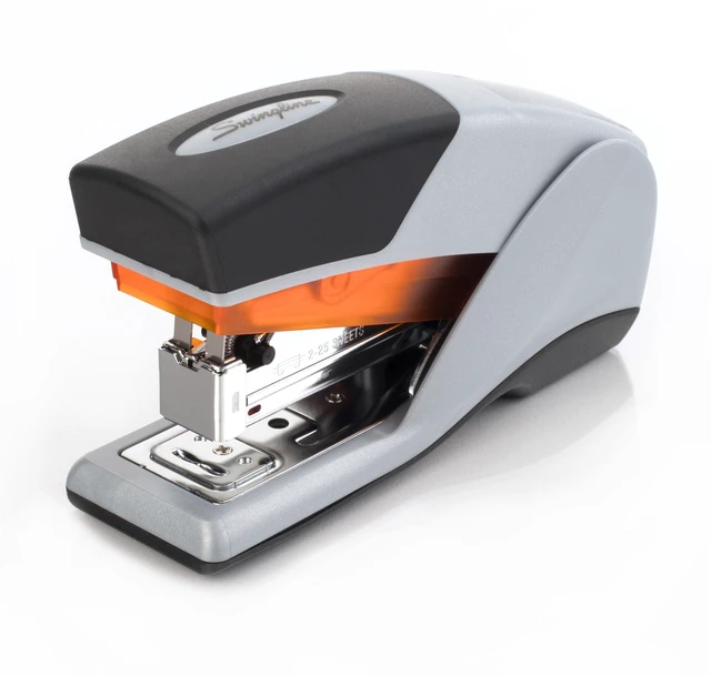 Main image of Stapler, Desktop Stapler, Compact Size, 25 Sheet Capacity, Optima 25 Reduced Effort, Orange/Gray (66412)