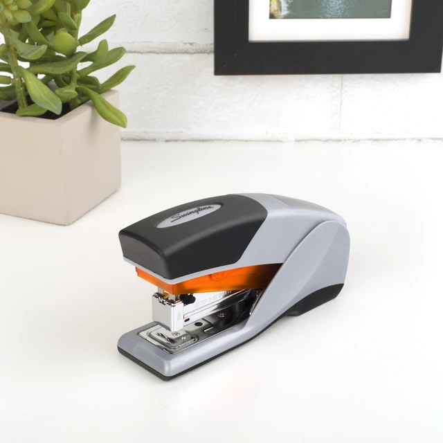 Alt view image 2 of 7 - Stapler, Desktop Stapler, Compact Size, 25 Sheet Capacity, Optima 25 Reduced Effort, Orange/Gray (66412)