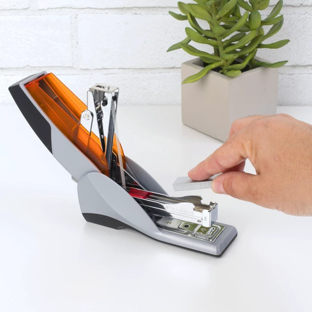 Alt view image 4 of 7 - Stapler, Desktop Stapler, Compact Size, 25 Sheet Capacity, Optima 25 Reduced Effort, Orange/Gray (66412)