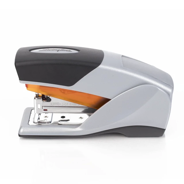 Alt view image 6 of 7 - Stapler, Desktop Stapler, Compact Size, 25 Sheet Capacity, Optima 25 Reduced Effort, Orange/Gray (66412)