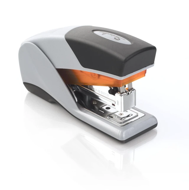 Alt view image 5 of 7 - Stapler, Desktop Stapler, Compact Size, 25 Sheet Capacity, Optima 25 Reduced Effort, Orange/Gray (66412)