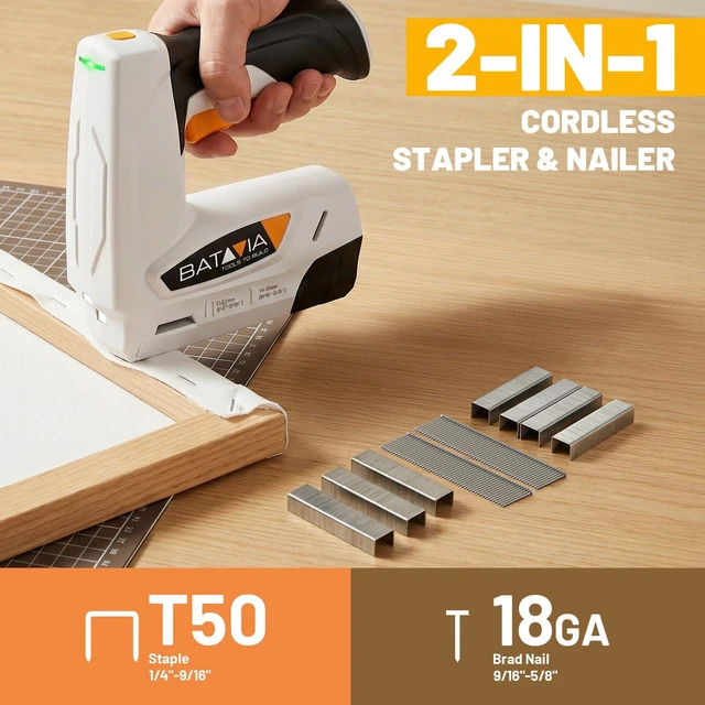 Alt view image 2 of 7 - Electric Staple Gun, 2-in-1 Cordless T50 Stapler & Brad Nailer with 2000PCS Staples and Nails, 2000mAh Battery Powered, 4V Electric Stapler for Upholstery, Wood, DIY, Home Improvement