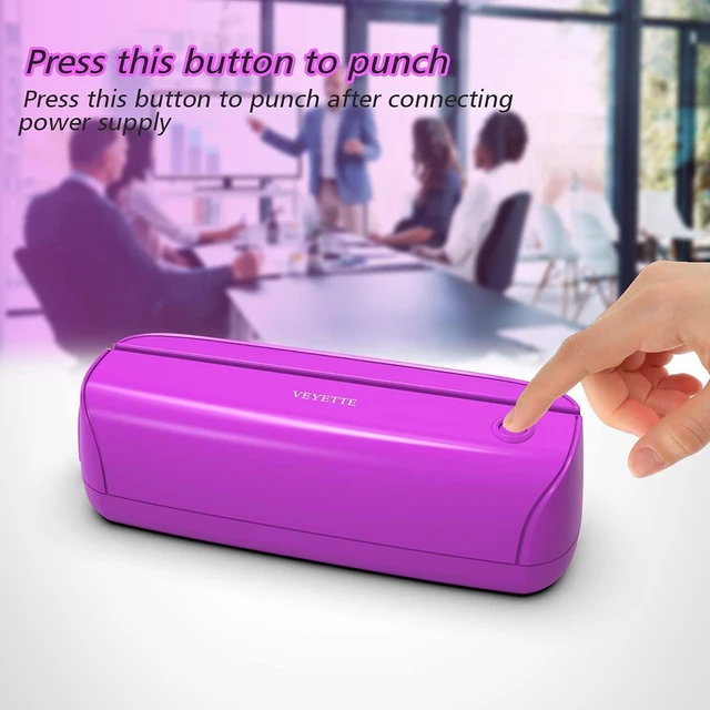 Alt view image 5 of 7 - Electric 3 Hole Paper Punch, Paper Puncher with Adapter for Office School Studio, 20 Sheet Capacity, AC or Battery Purple