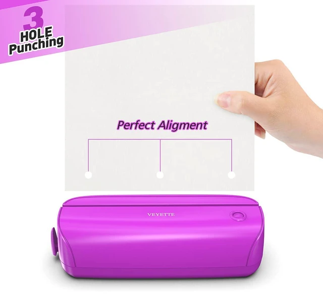 Alt view image 6 of 7 - Electric 3 Hole Paper Punch, Paper Puncher with Adapter for Office School Studio, 20 Sheet Capacity, AC or Battery Purple