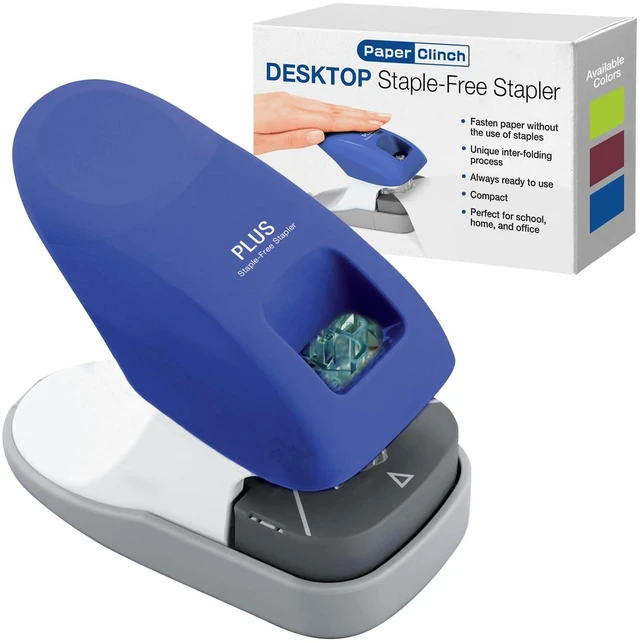 Main image of Paper Clinch Desktop Staple-Free Stapler, Blue
