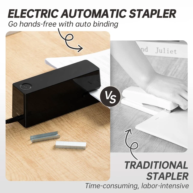 Alt view image 4 of 7 - Electric Stapler, Automatic Staplers for Desk, 25-Sheet Capacity | with 2000 Staples & Staple Remover, No-Jam, AC or Battery Powered Staplers for Office Home School, Black