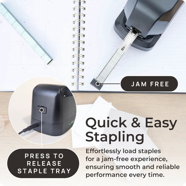 Alt view image 5 of 6 - Electric Stapler Heavy Duty Automatic Idustrial Use for Desktop Office | 45-Sheet Capacity, Quiet Operation, Jam-Free, Easy Reload, AC Adapter Powered
