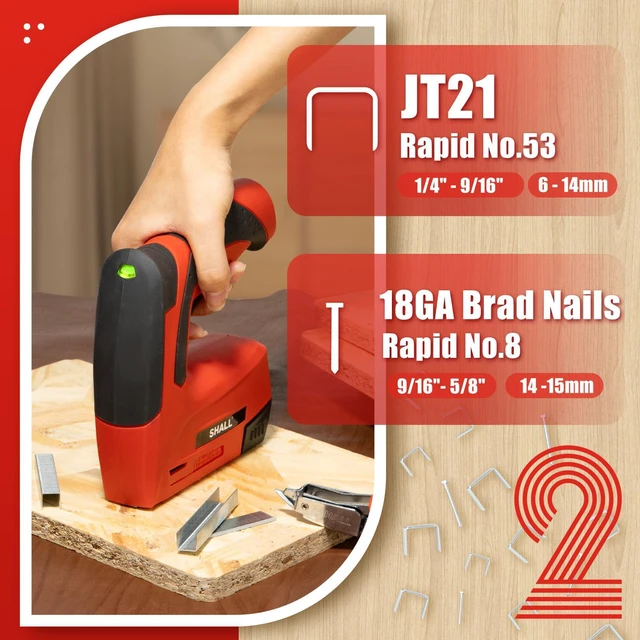Alt view image 2 of 7 - Electric Staple Gun, 2 in 1 Cordless Upholstery Stapler Nail Gun for Wood, 4V Rechargeable Brad Nailer Kit w/ 2500 Staples Nails, Staple Remover & Fast Charger for Crafts, DIY, Decoration