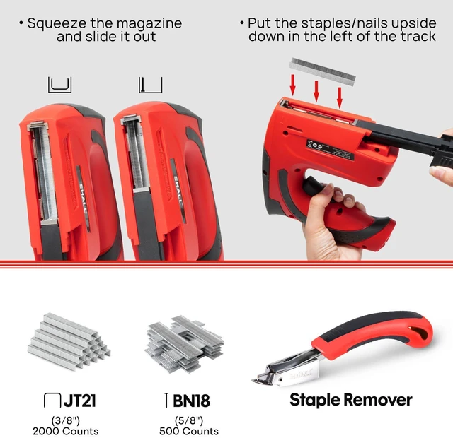 Alt view image 6 of 7 - Electric Staple Gun, 2 in 1 Cordless Upholstery Stapler Nail Gun for Wood, 4V Rechargeable Brad Nailer Kit w/ 2500 Staples Nails, Staple Remover & Fast Charger for Crafts, DIY, Decoration