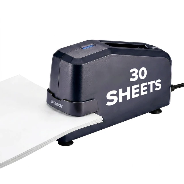 Main image of Office Electric Stapler, 30 Sheet Heavy Duty No Jam, Charcoal | Built for workplaces and classrooms, holds four extra staple sticks, lights up when it is time to refill