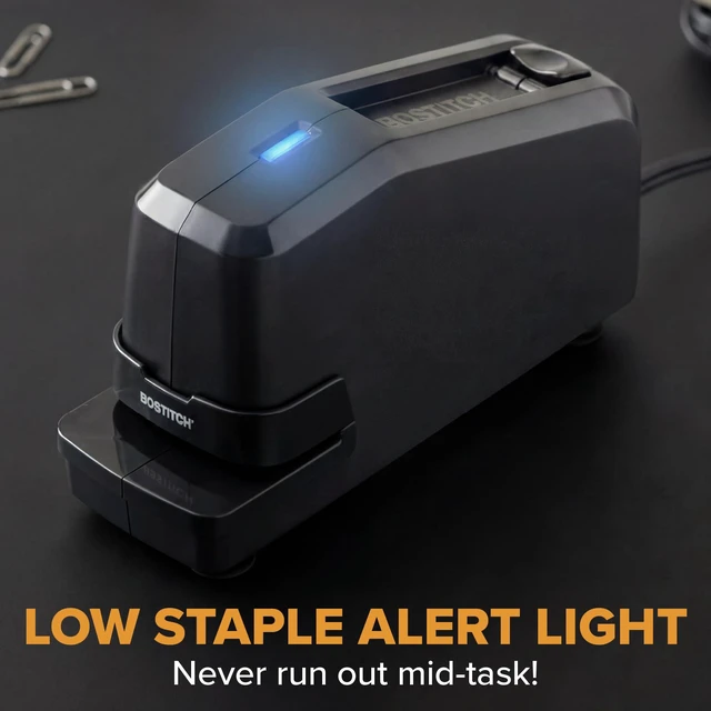 Alt view image 5 of 7 - Office Electric Stapler, 30 Sheet Heavy Duty No Jam, Charcoal | Built for workplaces and classrooms, holds four extra staple sticks, lights up when it is time to refill