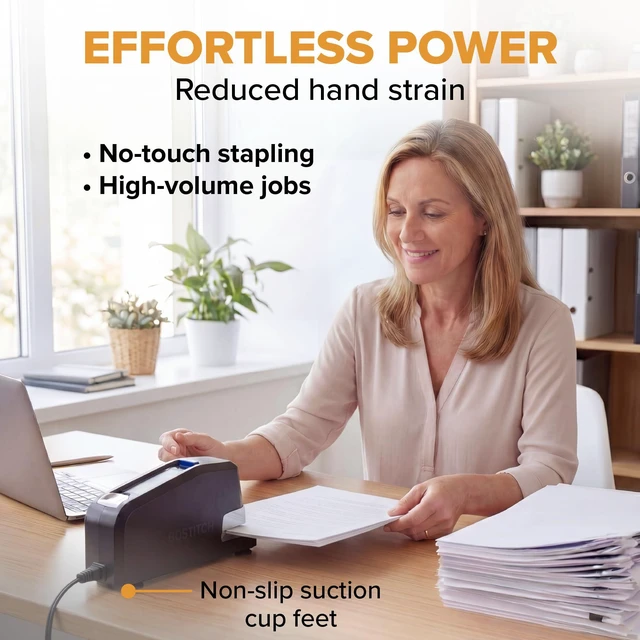 Alt view image 6 of 7 - Office Electric Stapler, 30 Sheet Heavy Duty No Jam, Charcoal | Built for workplaces and classrooms, holds four extra staple sticks, lights up when it is time to refill