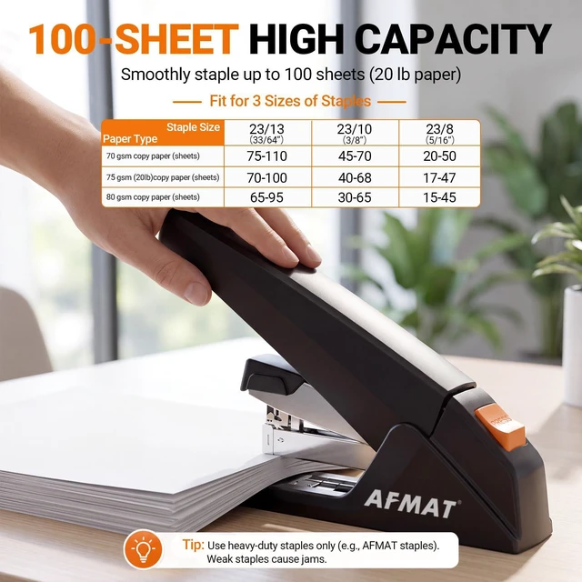 Alt view image 3 of 7 - Heavy Duty Stapler, 100-Sheet Effortless Stapler for Desk, 20K+ Uses | 50% Effort Reduced Desktop Stapler, Easy to Load, Jam-Free Teacher Stapler for Classroom, Large Office Stapler w/ 3K Staples