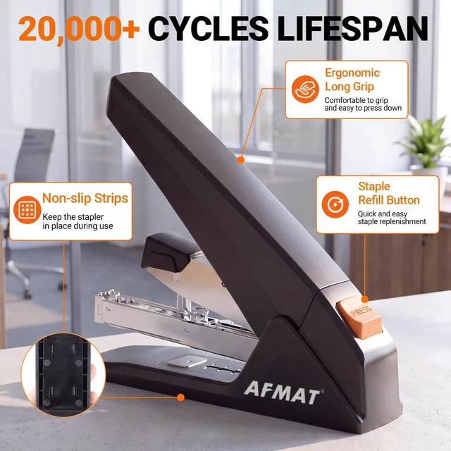 Alt view image 6 of 7 - Heavy Duty Stapler, 100-Sheet Effortless Stapler for Desk, 20K+ Uses | 50% Effort Reduced Desktop Stapler, Easy to Load, Jam-Free Teacher Stapler for Classroom, Large Office Stapler w/ 3K Staples