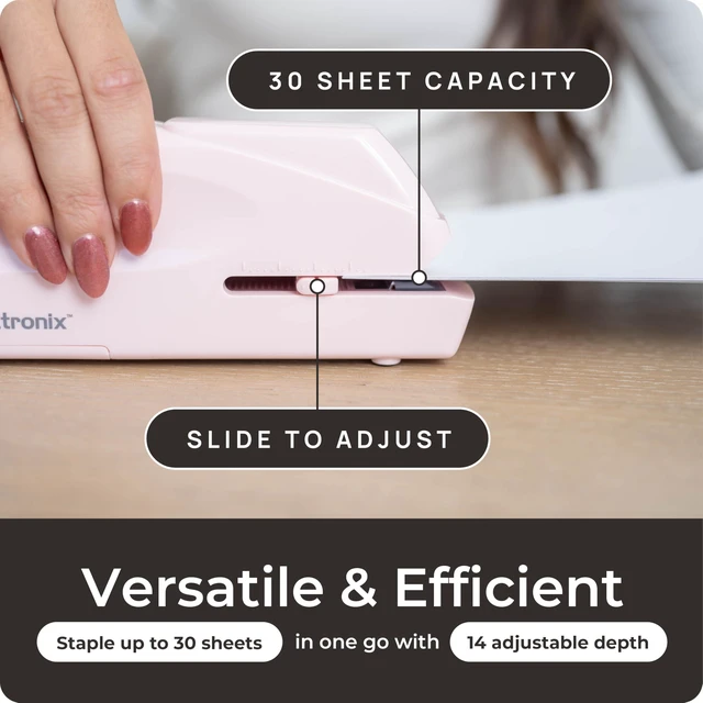 Alt view image 6 of 6 - Pink Electric Stapler Pro - Automatic Stapler for Desk or Office Use | Portable, Quiet and Jam-Free with Easy Reload, 30-Sheet Capacity, AC Adapter or Battery Powered