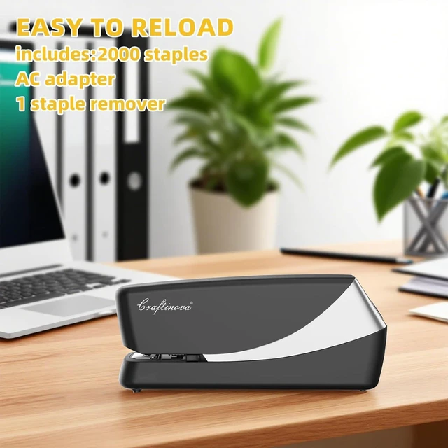Alt view image 3 of 7 - Electric Stapler Desktop, Automatic Staplers Jam-Free, 25 Sheet Capacity, with 1 Staple Remover 2000 Staples, Easy Reload, AC or Battery Powered, Good for Office Home Class