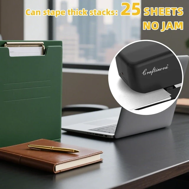 Alt view image 4 of 7 - Electric Stapler Desktop, Automatic Staplers Jam-Free, 25 Sheet Capacity, with 1 Staple Remover 2000 Staples, Easy Reload, AC or Battery Powered, Good for Office Home Class