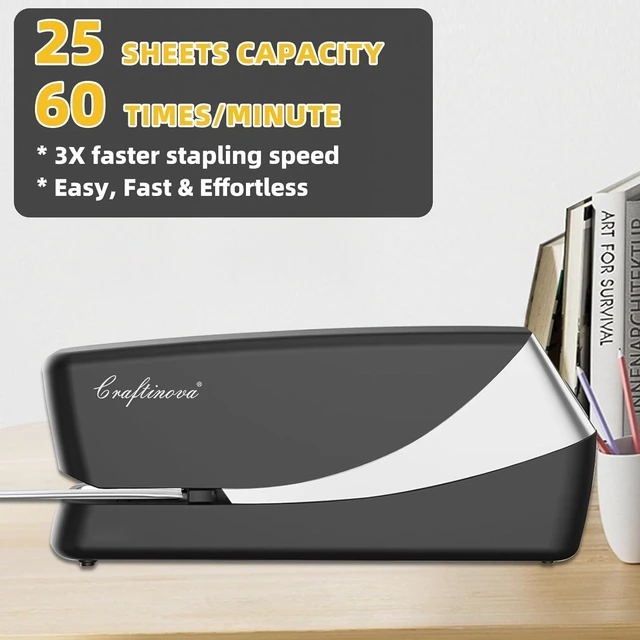 Alt view image 6 of 7 - Electric Stapler Desktop, Automatic Staplers Jam-Free, 25 Sheet Capacity, with 1 Staple Remover 2000 Staples, Easy Reload, AC or Battery Powered, Good for Office Home Class
