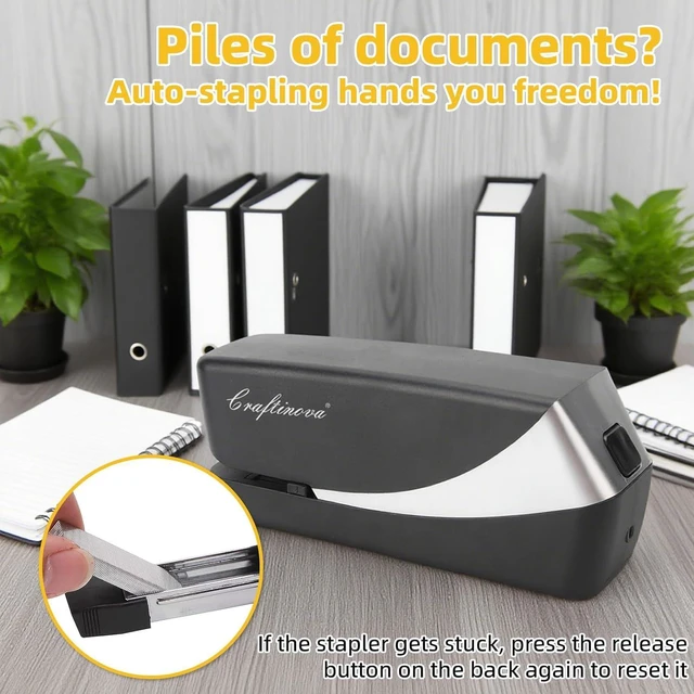 Alt view image 7 of 7 - Electric Stapler Desktop, Automatic Staplers Jam-Free, 25 Sheet Capacity, with 1 Staple Remover 2000 Staples, Easy Reload, AC or Battery Powered, Good for Office Home Class