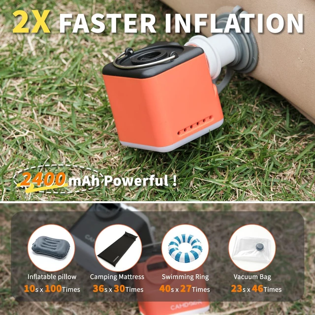 Alt view image 3 of 7 - Electric Air Pump for Inflatables 2400mAh Rechargeable 6 Nozzles | Pool Float Pump with Camping Light, Inflate & Deflate, for Air Mattress, Vacuum Bags, Sleeping Pads, Camping Gear