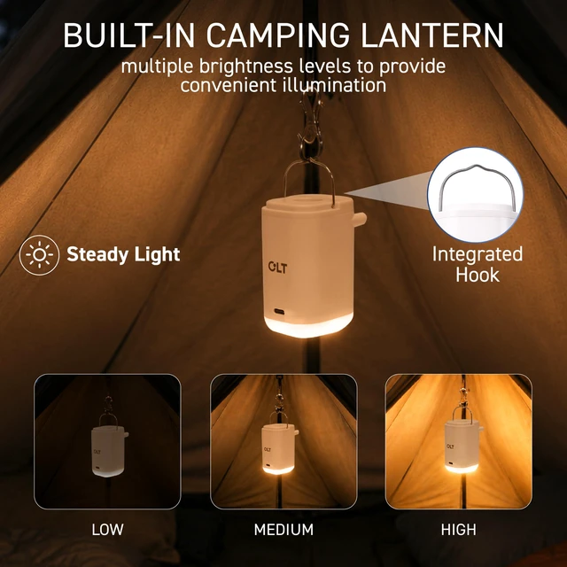 Alt view image 3 of 7 - Portable Air Pump 2400 mAh with Camping Light for Inflatables, Rechargeable Electric Mini Air Pump USB-C Mini Air Pump, Fast Inflate & Deflate, 5 Nozzles for, Pool Floats & Vacuum Bags