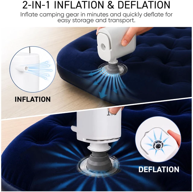 Alt view image 6 of 7 - Portable Air Pump 2400 mAh with Camping Light for Inflatables, Rechargeable Electric Mini Air Pump USB-C Mini Air Pump, Fast Inflate & Deflate, 5 Nozzles for, Pool Floats & Vacuum Bags