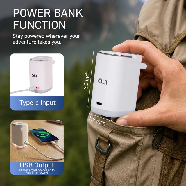 Alt view image 4 of 7 - Portable Air Pump 2400 mAh with Camping Light for Inflatables, Rechargeable Electric Mini Air Pump USB-C Mini Air Pump, Fast Inflate & Deflate, 5 Nozzles for, Pool Floats & Vacuum Bags