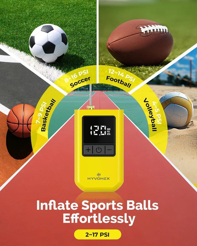 Alt view image 2 of 7 - Portable Electric Ball Pump with Needle for Sports Balls | Mini,Digital LED Display,Preset Auto-Stop Pressure,Fast Inflation,Replaces Manual Pump for Basketball,Soccer