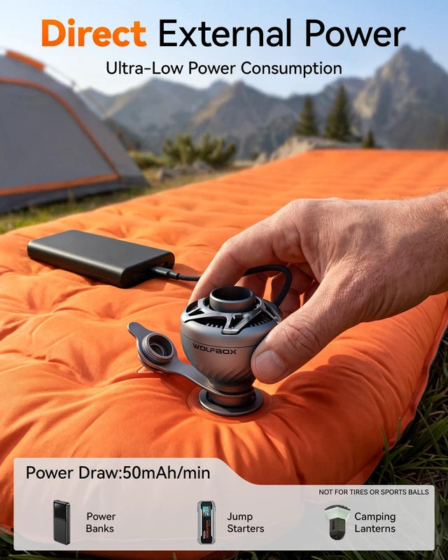 Alt view image 3 of 7 - MegaFlow Mini Portable Air Pump, USB Powered, 4.5kPa, 5 Nozzles | Direct USB Plug-In Power, 0.07 lb, Low-Pressure, Air Mattresses, Pool Floats, Sleeping Pads, Pillows, Camping, Beach, Travel