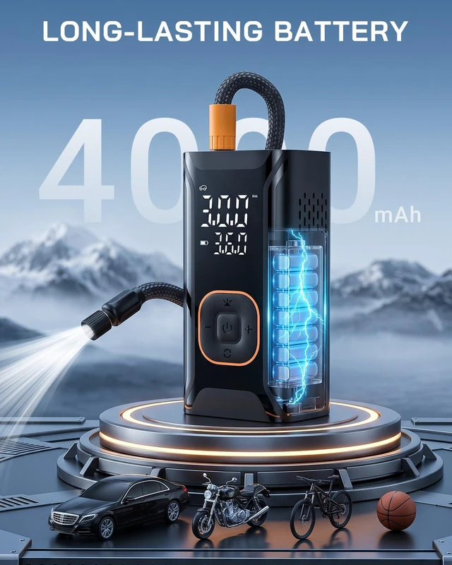 Alt view image 2 of 7 - Tire Inflator Portable Air Compressor,Bike Pump 150 PSI with Pressure Gauge | Cordless Air Pump, Portable Air Compressor, Auto Shut Off, Car Tires, Bike Tires, Motorcycle, E-Bike, Sports Balls