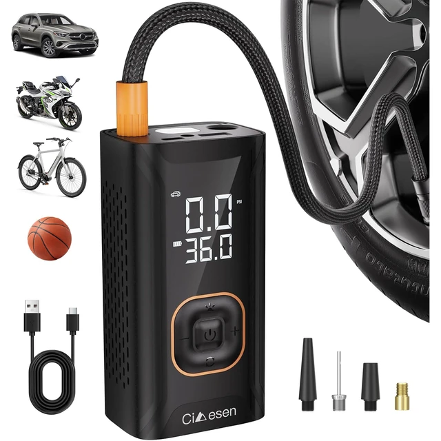 Main image of Tire Inflator Portable Air Compressor,Bike Pump 150 PSI with Pressure Gauge | Cordless Air Pump, Portable Air Compressor, Auto Shut Off, Car Tires, Bike Tires, Motorcycle, E-Bike, Sports Balls