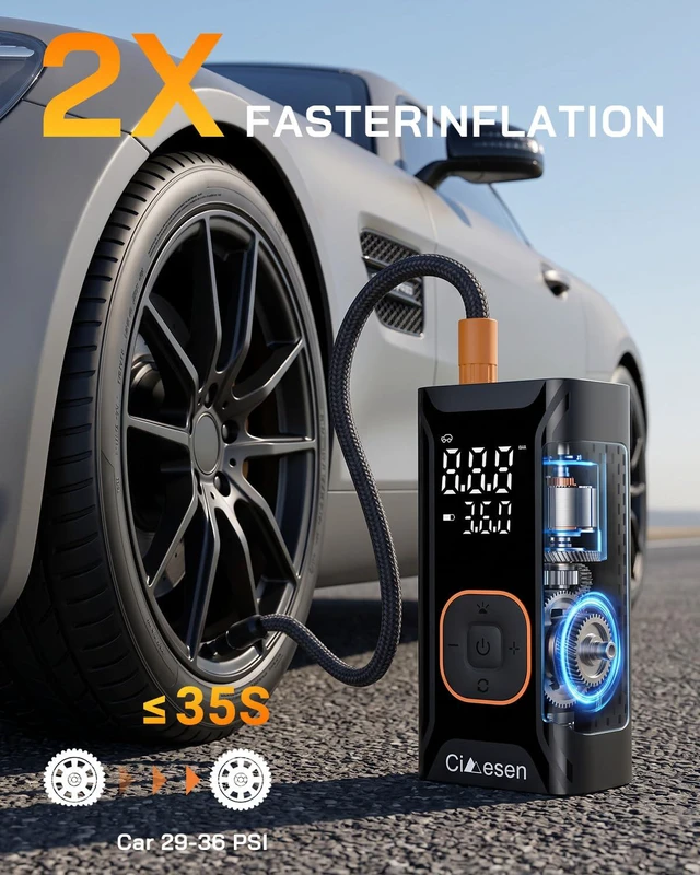 Alt view image 4 of 7 - Tire Inflator Portable Air Compressor,Bike Pump 150 PSI with Pressure Gauge | Cordless Air Pump, Portable Air Compressor, Auto Shut Off, Car Tires, Bike Tires, Motorcycle, E-Bike, Sports Balls