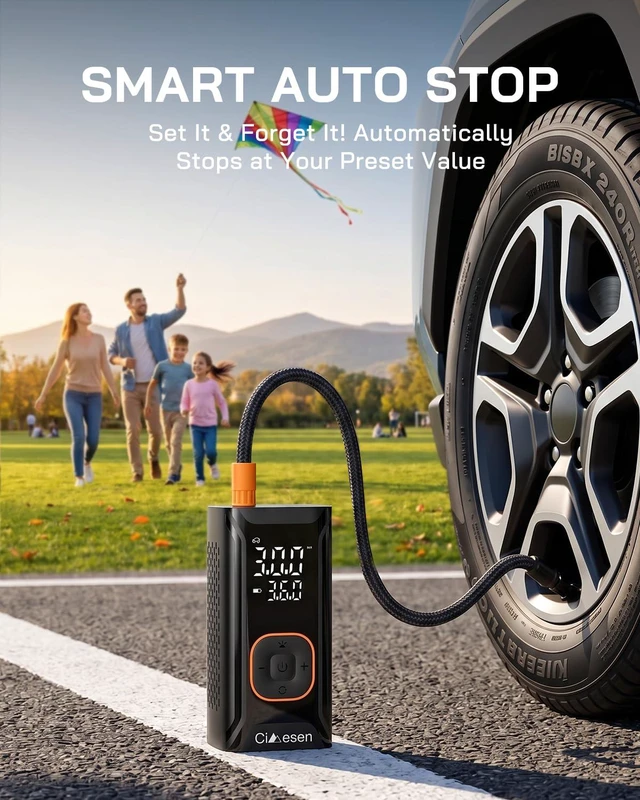 Alt view image 7 of 7 - Tire Inflator Portable Air Compressor,Bike Pump 150 PSI with Pressure Gauge | Cordless Air Pump, Portable Air Compressor, Auto Shut Off, Car Tires, Bike Tires, Motorcycle, E-Bike, Sports Balls