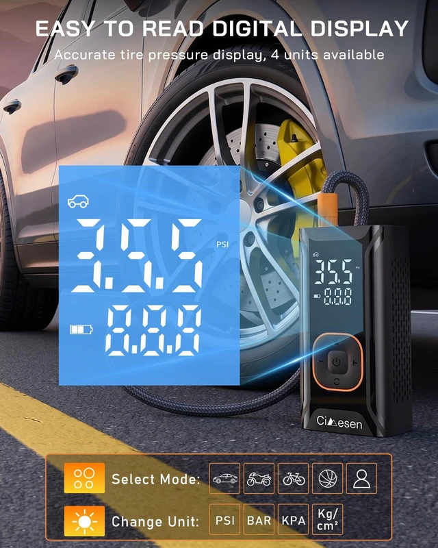 Alt view image 3 of 7 - Tire Inflator Portable Air Compressor,Bike Pump 150 PSI with Pressure Gauge | Cordless Air Pump, Portable Air Compressor, Auto Shut Off, Car Tires, Bike Tires, Motorcycle, E-Bike, Sports Balls