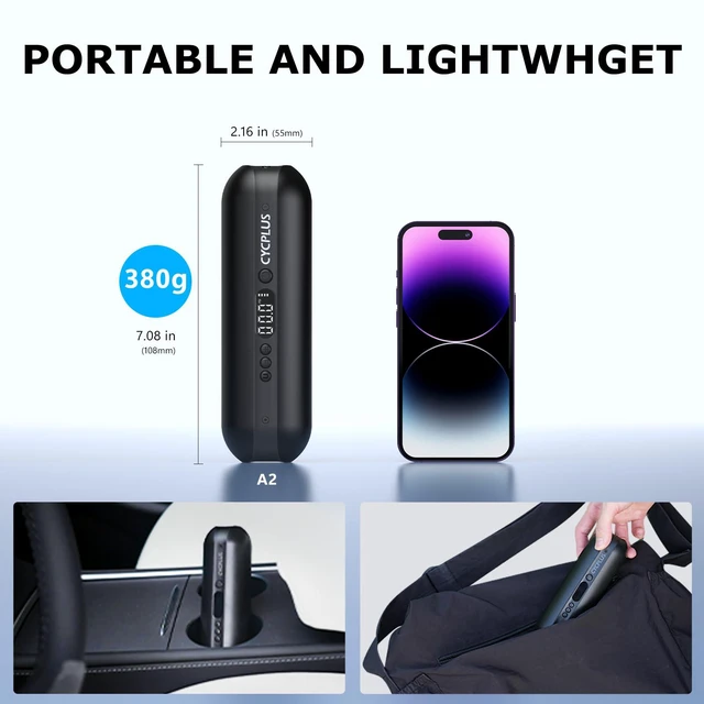 Alt view image 5 of 7 - Portable Electric Tire Inflator Bike Pump,150PSI Auto Off | Fast inflation, LED light, Built-in Hose, 2600mah Battery, Presta and Schrader Valve, for Car, Motorcycle, Bike and Ball