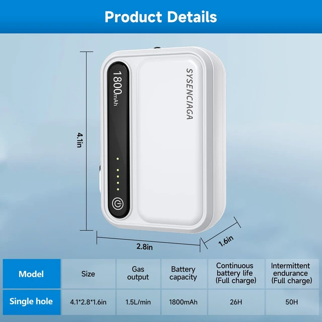 Alt view image 5 of 7 - 1800mAh Rechargeable Aquarium Air Pump, Single Outlet | Runs up to 30 hours continuously or 38 hours intermittently for aquariums, bait buckets and fishing trips