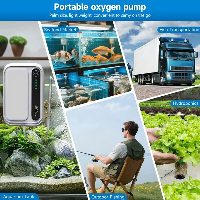 Alt view image 6 of 7 - 1800mAh Rechargeable Aquarium Air Pump, Single Outlet | Runs up to 30 hours continuously or 38 hours intermittently for aquariums, bait buckets and fishing trips