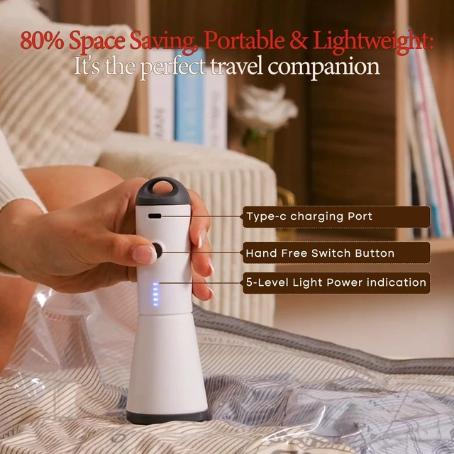 Alt view image 2 of 7 - Travel Vacuum Bags with Rechargeable Pump, Carry-On Space Saver | See Contents Easily with Transparent Bags, 1500mAh Pump Compresses 90+ Bags, Carry-On Size for Easy Travel Packing