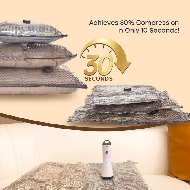 Alt view image 4 of 7 - Travel Vacuum Bags with Rechargeable Pump, Carry-On Space Saver | See Contents Easily with Transparent Bags, 1500mAh Pump Compresses 90+ Bags, Carry-On Size for Easy Travel Packing