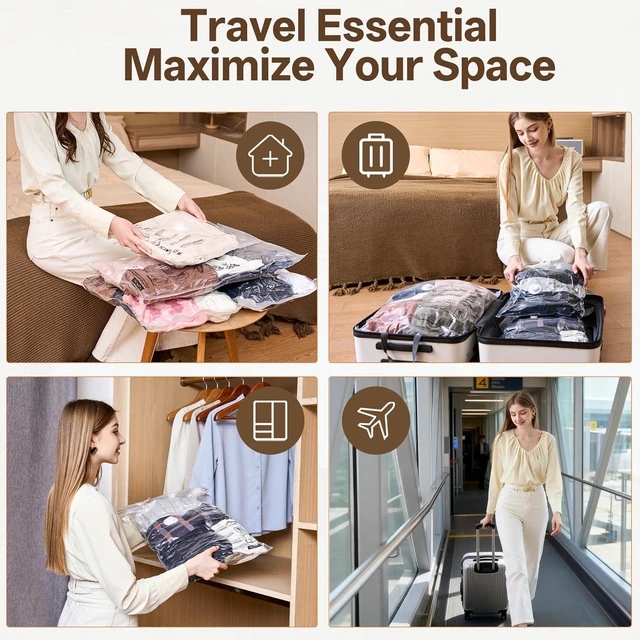 Alt view image 6 of 7 - Travel Vacuum Storage Bag with Rechargeable Cordless Pump, 15 Pack Vacuum Seal Space Saver Bags for Clothing Clothes Luggage & Suitcase Compression Packing