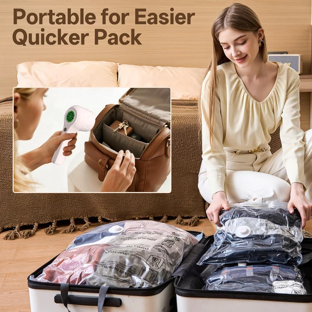 Alt view image 7 of 7 - Travel Vacuum Storage Bag with Rechargeable Cordless Pump, 15 Pack Vacuum Seal Space Saver Bags for Clothing Clothes Luggage & Suitcase Compression Packing