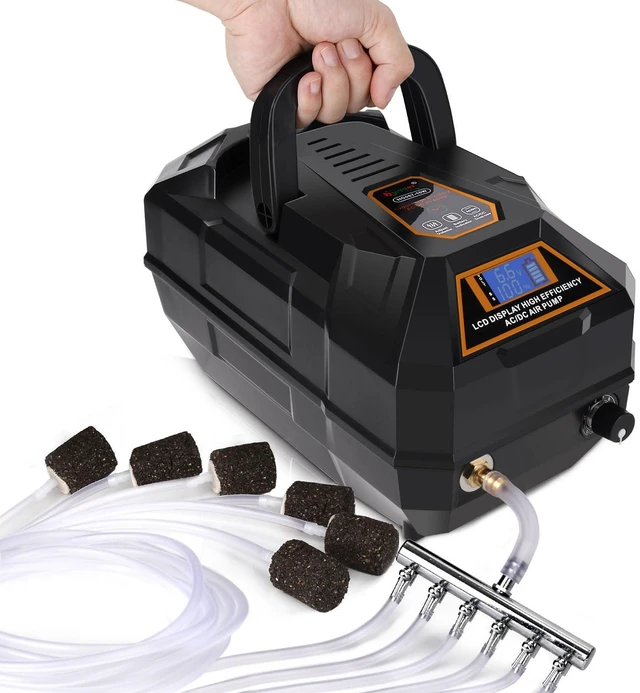 Main image of Rechargeable Aquarium Pond Air Pump, Powerful Quiet Commercial Tank Air Pump with Hose Air Stone Check Valve Adjustable Flow 6-outlets Diverter Valve for Fishing Yacht/Power Outages/Hydroponic