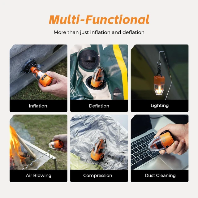 Alt view image 7 of 7 - Air Pump for Inflatables Max Pump 3, 5Kpa Portable Air Pump | 500L/min Air Mattress Pump with Camping Light,Portable Inflator for Inflatable Pillows Swim Rings Air Bed Boats